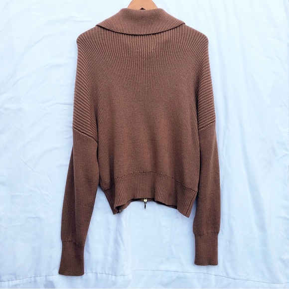 ABERCROMBIE & FITCH | LARGE BROWN DOUBLE ZIP RIBBED KNIT CARDIGAN - Picture 6 of 6